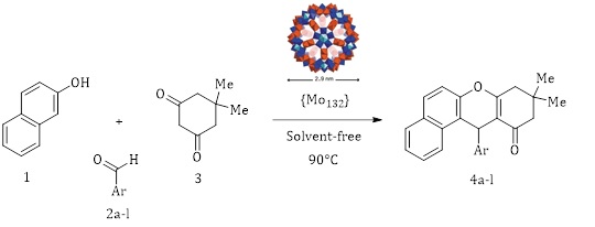 Successful Application of a Keplerate-type, Giant-ball Nanoporous Isopolyoxomolybdate as a Reusable Green Catalyst for Atom-economy Synthesis of Tetrahydrobenzo[a]xanthene-11-ones 